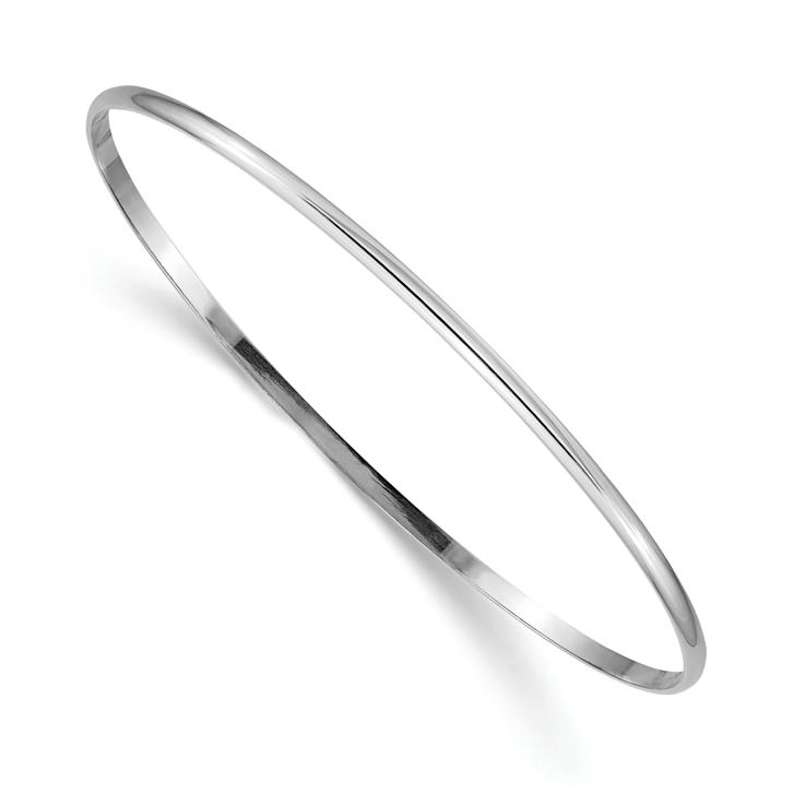 Rhodium Over 14k White Gold 2mm Solid Polished Half-Round Slip-On Bangle
