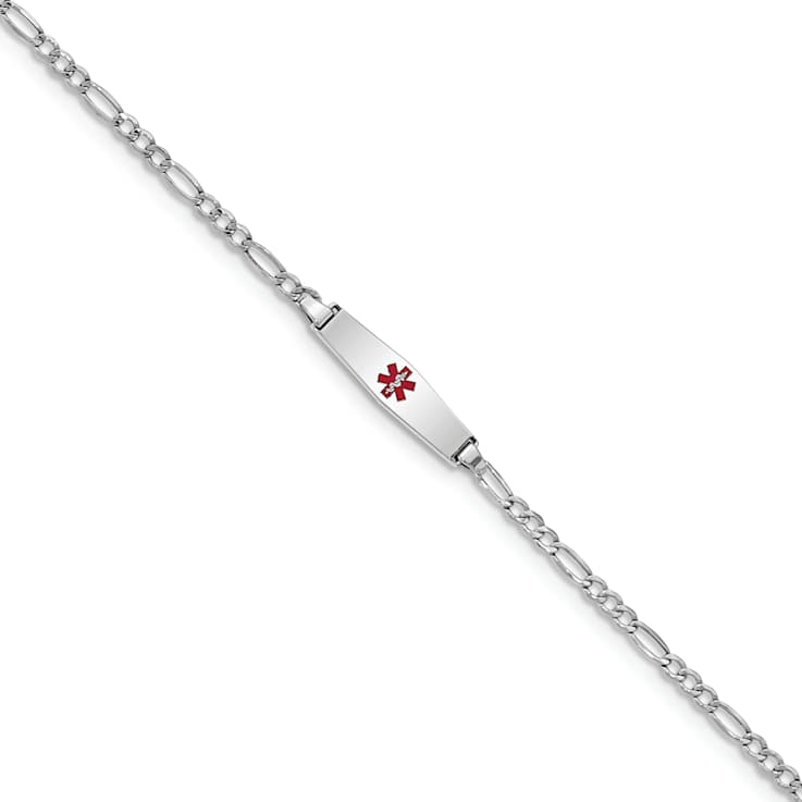 Rhodium Over 14k White Gold Medical Soft Diamond Shape Red Enamel Figaro
Link ID Bracelet