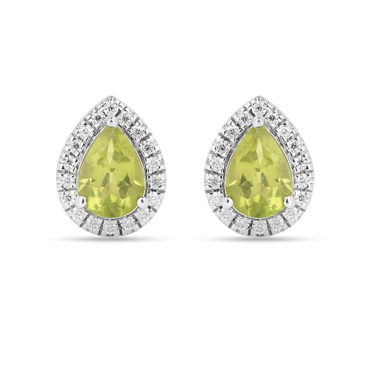 Green Peridot Pear shaped Teardrop Stud Earrings For Women