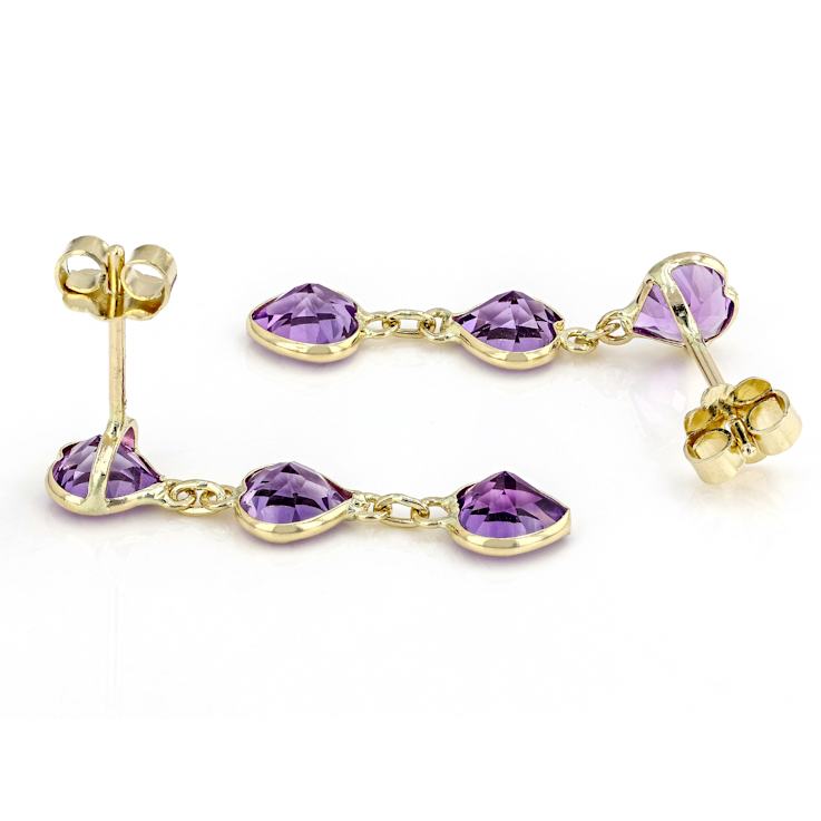 Heart Shape Amethyst Dangle Earrings 2.42ctw