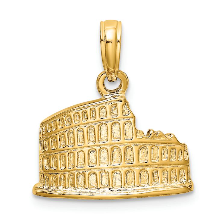 14k Yellow Gold Textured 2D Coliseum Charm