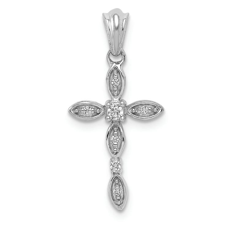 Rhodium Over 14k White Gold Diamond Cross Pendant