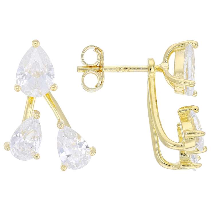Pear CZ Studs And Earring Jackets In 18K Gold Over Sterling Silver