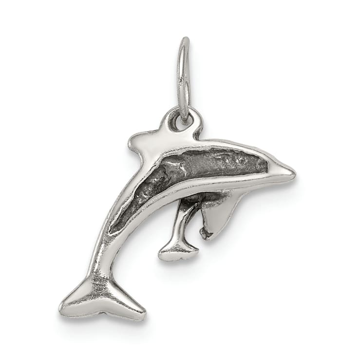 Sterling Silver Antiqued Dolphin with Baby Charm