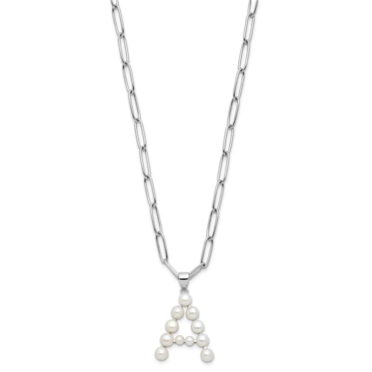 Rhodium Over Sterling Silver 3-5.5mm Freshwater Cultured Pearl LETTER A
18-inch Necklace