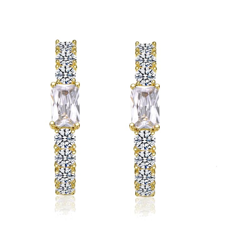 Baguette CZ Inside-Out Hoop Earrings In 14K Gold Over Brass