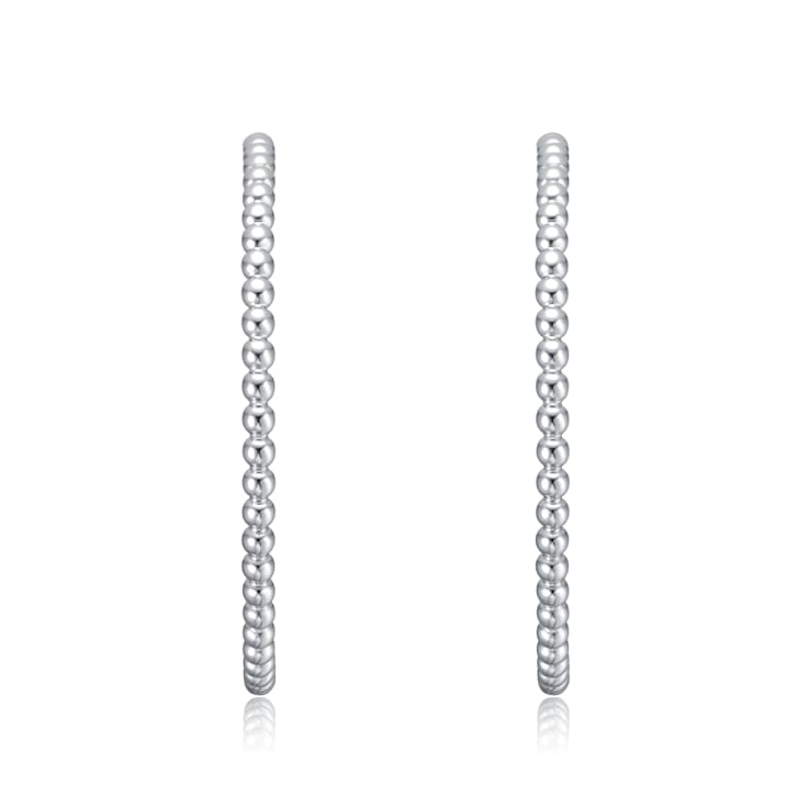 Modern Texture Bead C-Hoop Earrings In Rhodium Over Brass