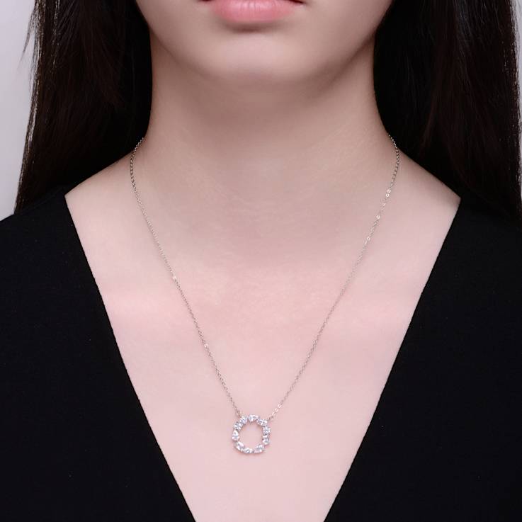 Initial O Mixed Cut CZ Pendant Necklace In Sterling Silver 18 Inch