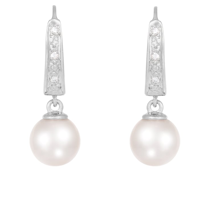White Cultured Akoya Pearl 14k White Gold Earrings 7-7.5mm