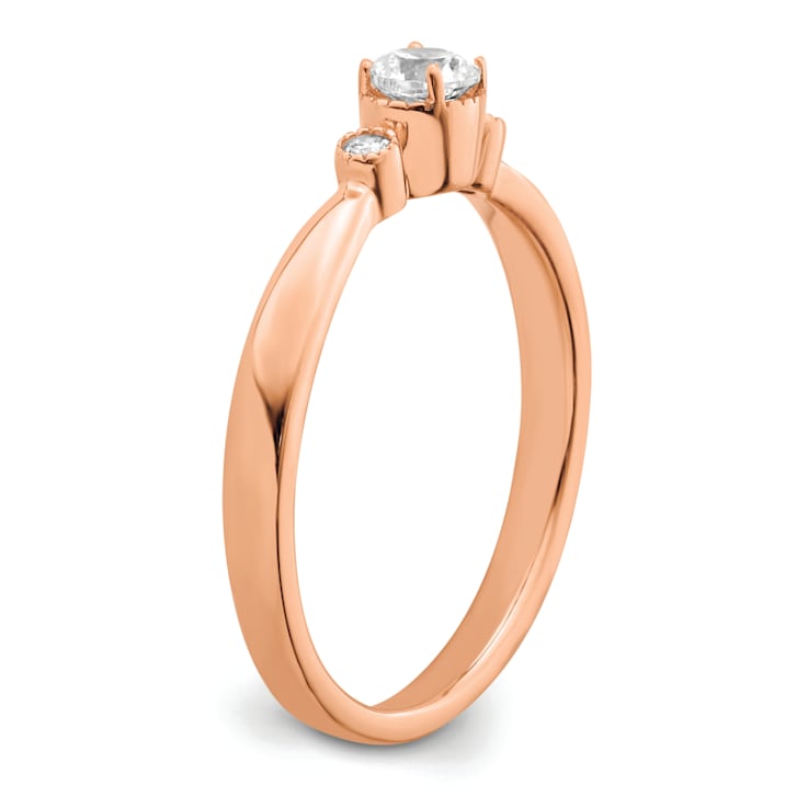 14K Rose Gold Petite Beaded Edge Round Diamond Ring 0.24ctw
