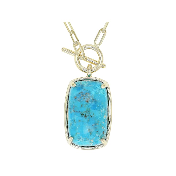 Turquoise Rectangular Cushion Pendant On Paperclip Chain In 18K Gold
Over Sterling Silver