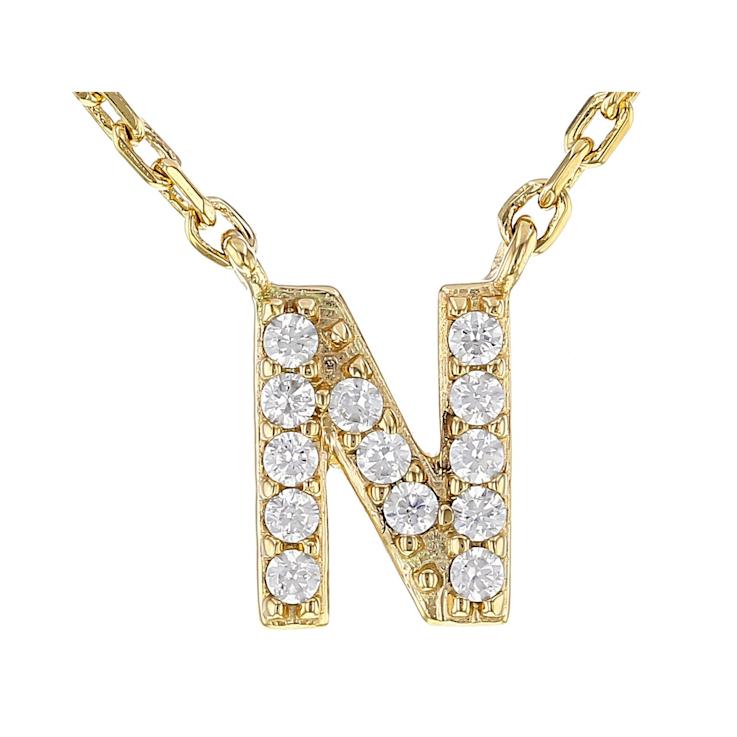 CZ Initial N Station Necklace In 18K Gold Over Sterling Silver 0.11ctw