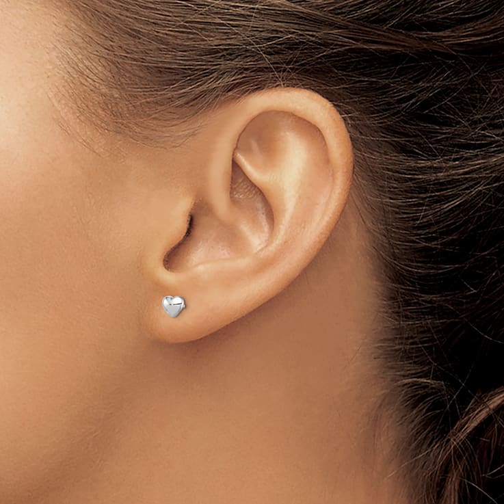 Rhodium Over Sterling Silver Polished Heart Post Earrings