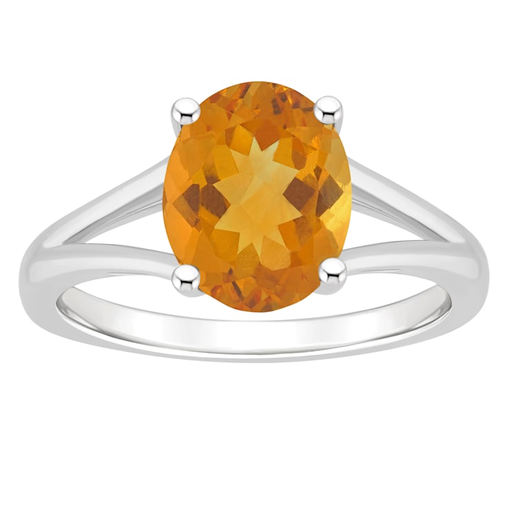 10x8mm Oval Citrine Rhodium Over Sterling Silver Ring