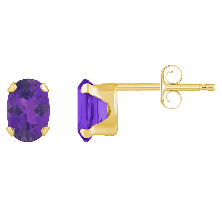 6x4mm Oval Amethyst 10k Yellow Gold Stud Earrings