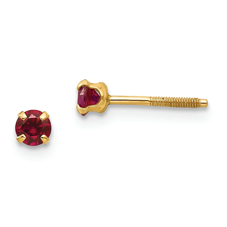 14k Yellow Gold Children's 3mm Garnet Simulant Stud Earrings
