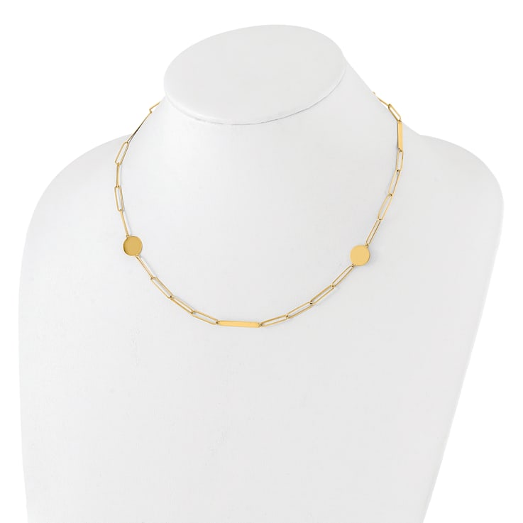 14K Yellow Gold Polished Paperclip Link with Circles and Bars 18-inch Necklace