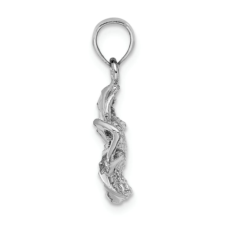 Rhodium Over 14k White Gold Polished and Diamond-Cut Beaded Plumeria
Flower Charm