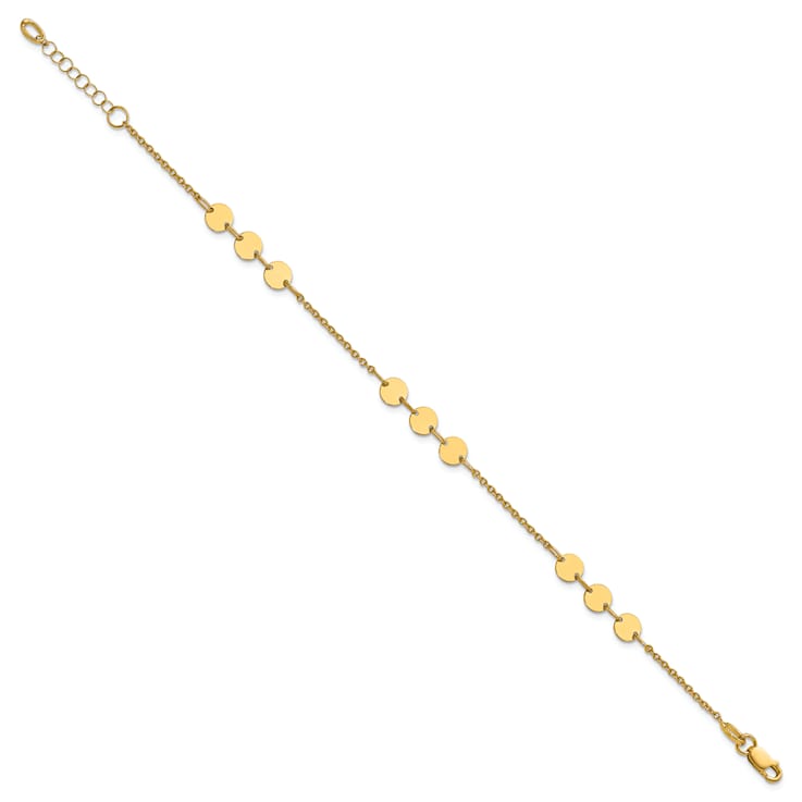 14K Yellow Gold Polished Circle Disc with 1-inch Extension Bracelet