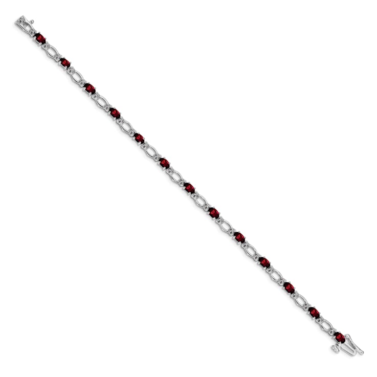 Rhodium Over 14k White Gold Diamond and Garnet Bracelet
