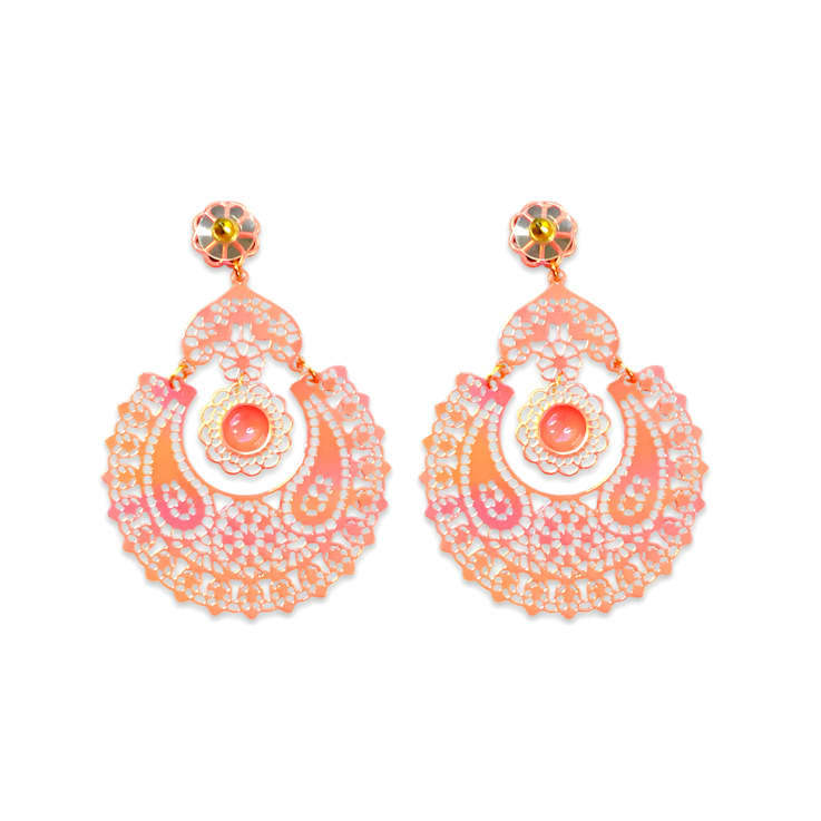 Pink Iridescent Filigree Drop Floral Earring