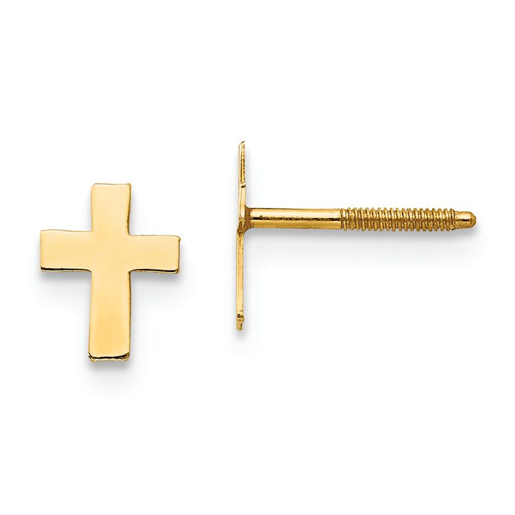 14k Yellow Gold Children's Polished Tiny Cross Stud Earrings