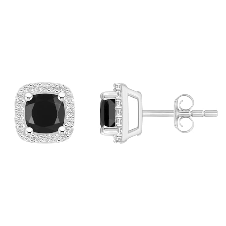 5mm Cushion Black Onyx And Created White Sapphire 10k White Gold Halo
Stud Earrings