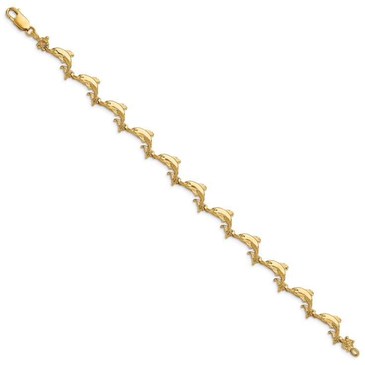 14k Yellow Gold Dolphin Link Bracelet