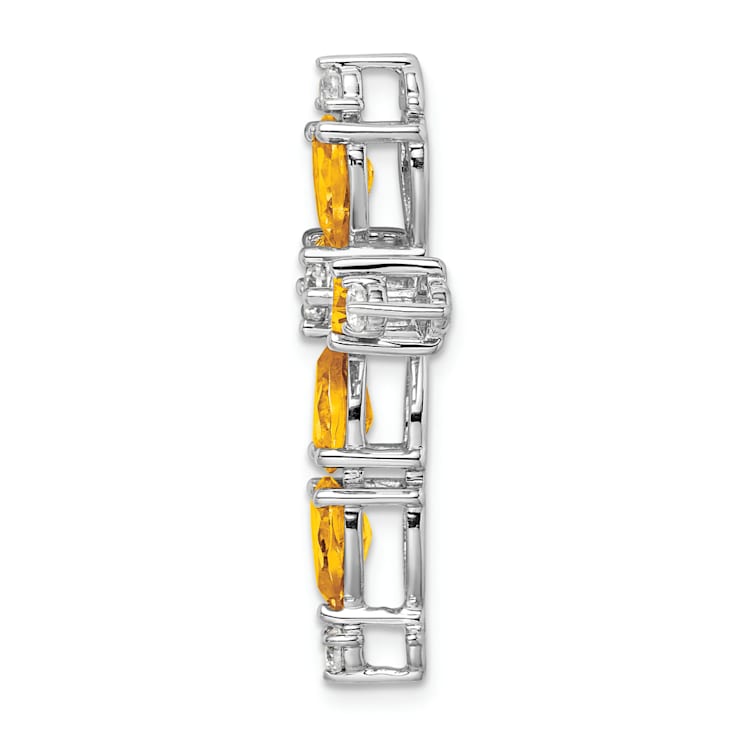 Rhodium Over 14k White Gold Citrine and Diamond Cross Chain Slide Pendant