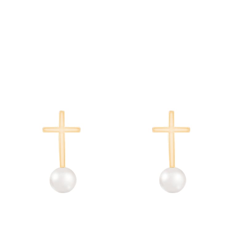 White Cultured Freshwater Pearl 14k Yellow Gold Earrings 5-5.5mm