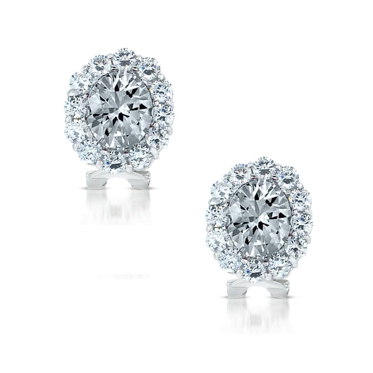 CZ Halo Stud Earrings In Sterling Silver 7.4ctw