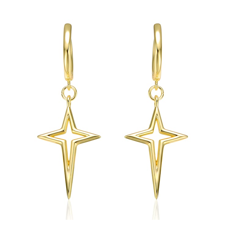 Celestial Star Dangle Earrings In 14K Gold Over Brass