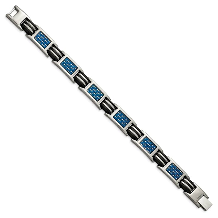 Titanium Polished with Blue Carbon Fiber Inlay & Rubber Bracelet