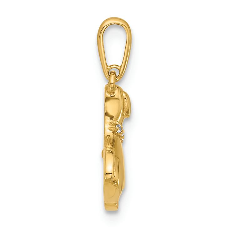 14K Two-tone Gold  Polished Cubic Zirconia Dog with Heart Dangle Pendant