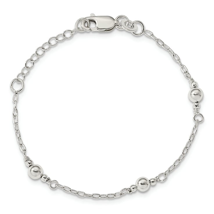 Sterling Silver Polished Fancy Bead with 1-inch Extensions Children's Bracelet