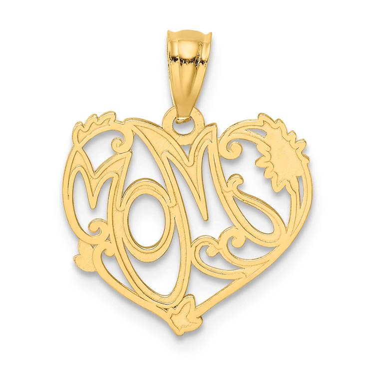 14K Two-tone Gold Diamond-Cut Textured MOM Pendant