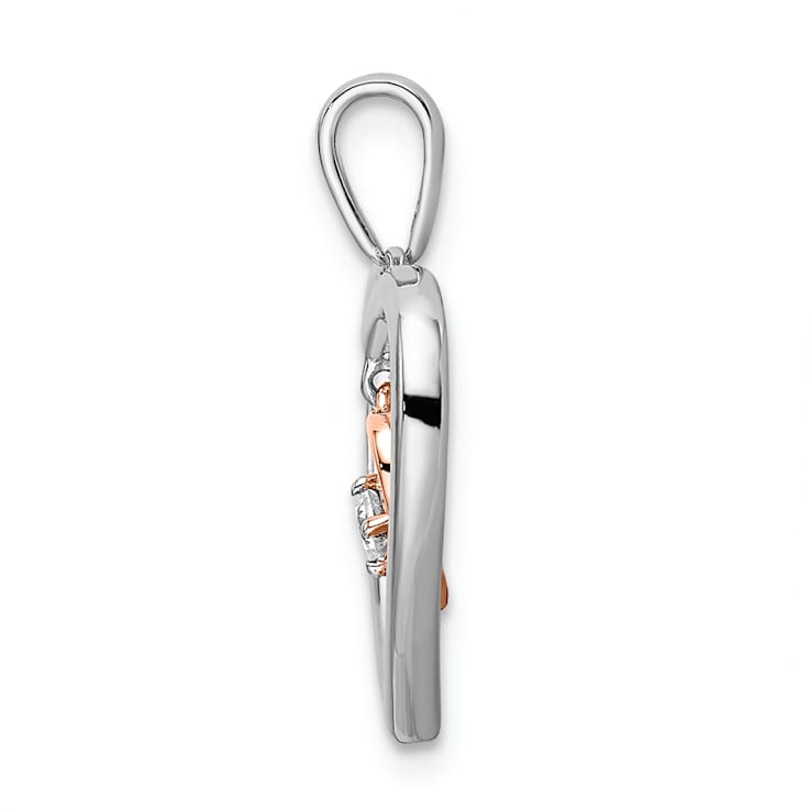 14k White Gold and 14k Rose Gold Double Heart Diamond Pendant