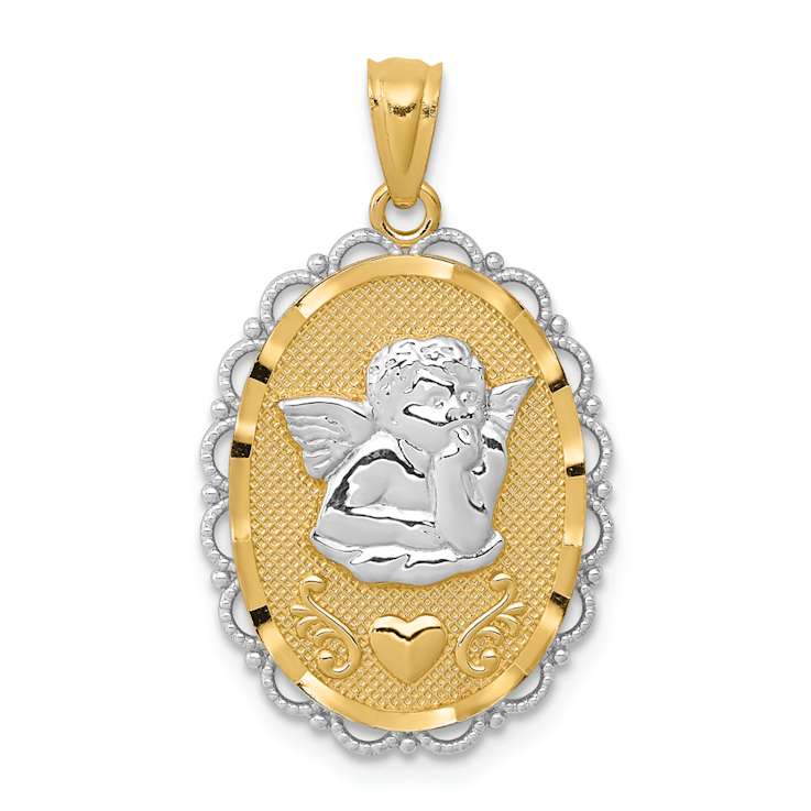 14k Two-tone Gold Textured Angel Pendant