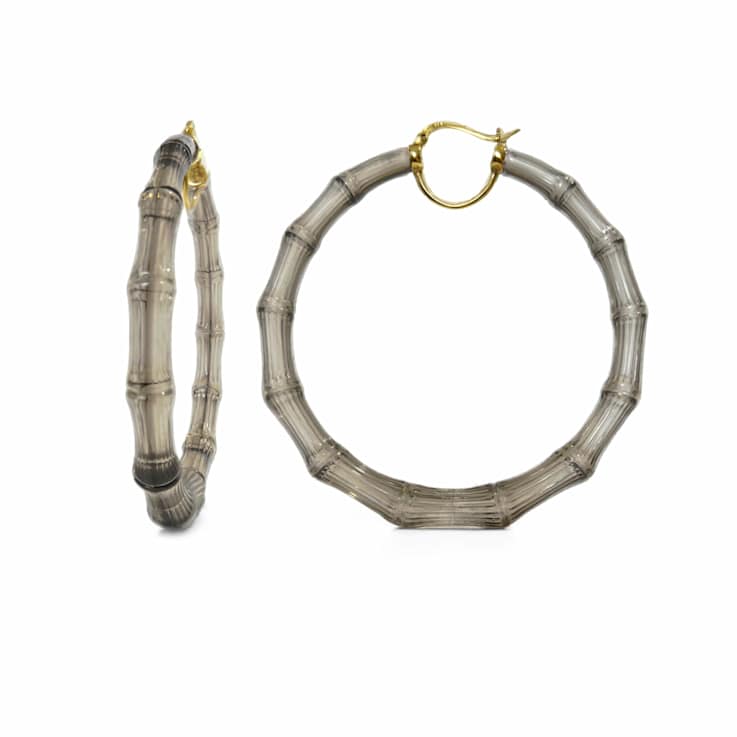 14K Yellow Gold Over Sterling Silver XL Bamboo Acrylic Hoops in Blackberry