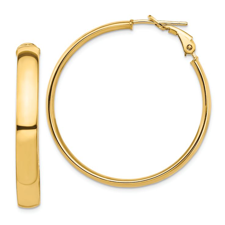 14k Yellow Gold 1 1/2" High Polished Hoop Earrings
