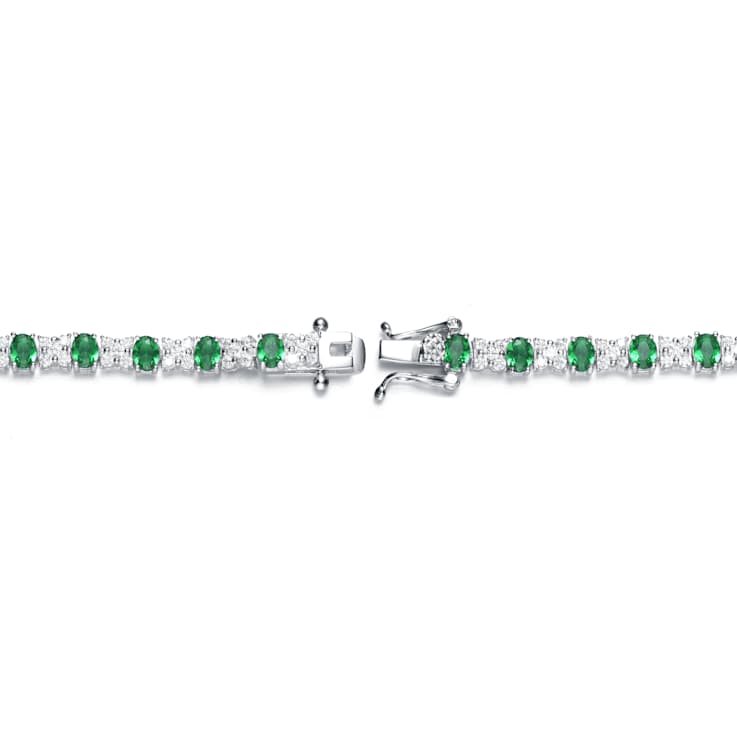 Emerald Color CZ Tennis Bracelet In White Rhodium Over Brass