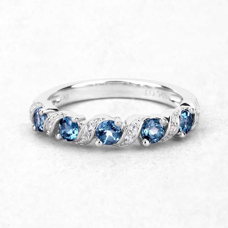 London Blue Topaz and White Topaz Sterling Silver 5 five Stone Band Ring