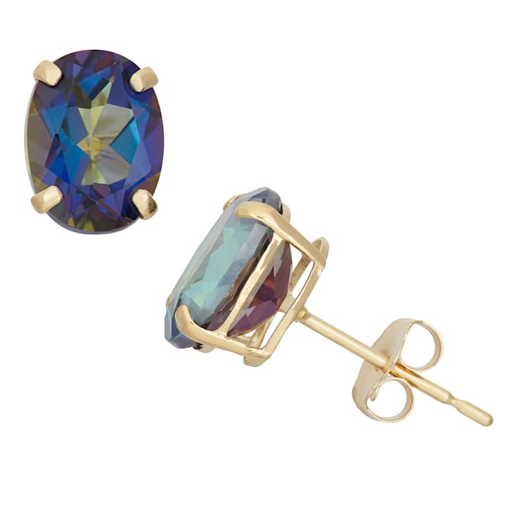 Oval Lab Created Mystic Blue Topaz 10K Yellow Gold Earrings 2.70ctw