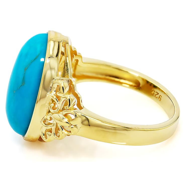 Turquoise Oval Solitaire Ring In 18K Gold Over Sterling Silver