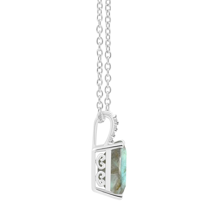 10x8mm Emerald Cut Labradorite With Diamond Accents Rhodium Over
Sterling Silver Pendant with Chain
