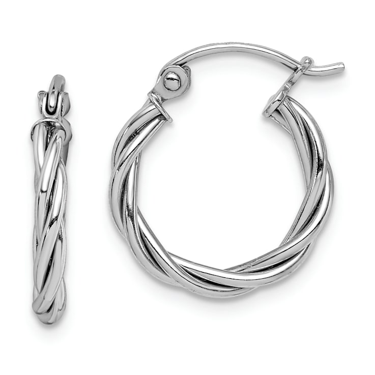 Rhodium Over Sterling Silver 2mm Twisted Hoop Earrings