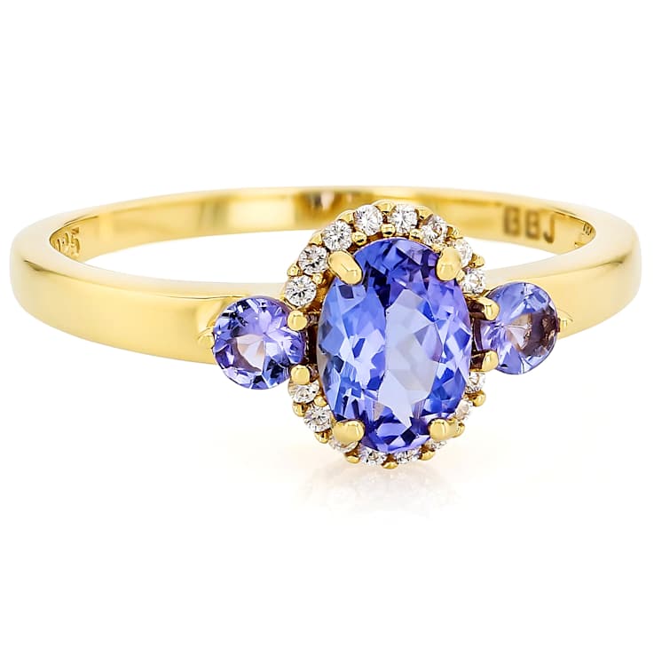 Tanzanite Oval And Round With White Zircon Ring In 18K Gold Over
Sterling Silver 0.86ctw