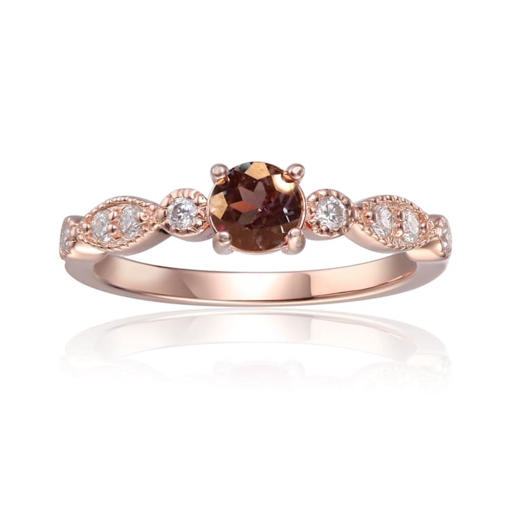 Blue Lab Created Alexandrite with Moissanite Accents 14K Rose Gold Over
Sterling Silver Ring