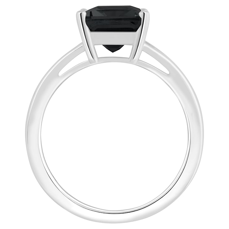 10x8mm Emerald Cut Black Onyx Rhodium Over Sterling Silver Ring