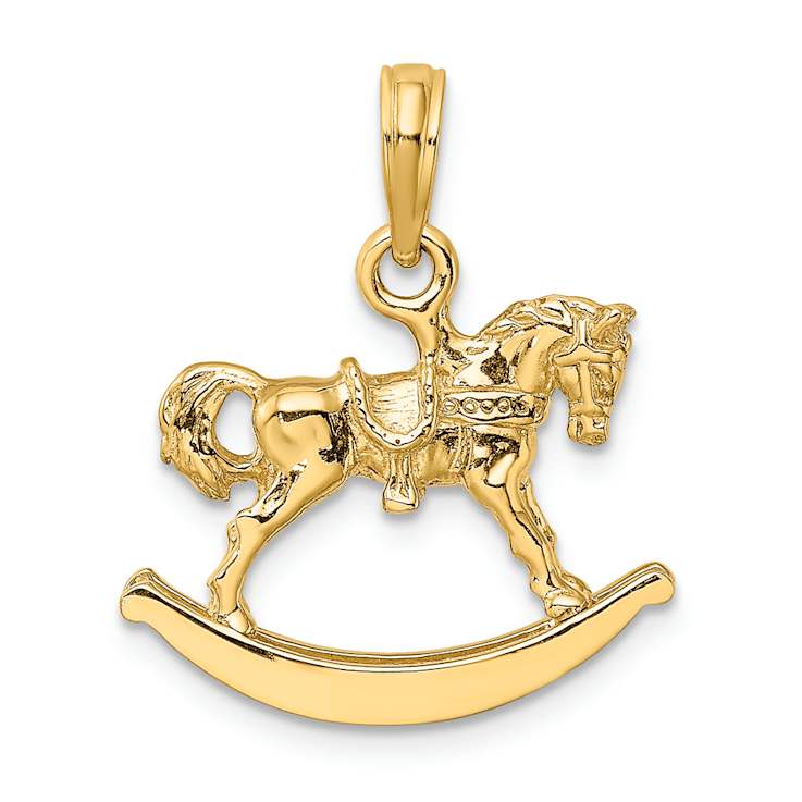 14k Yellow Gold 3D Polished and Textured Children's Rocking Horse Charm